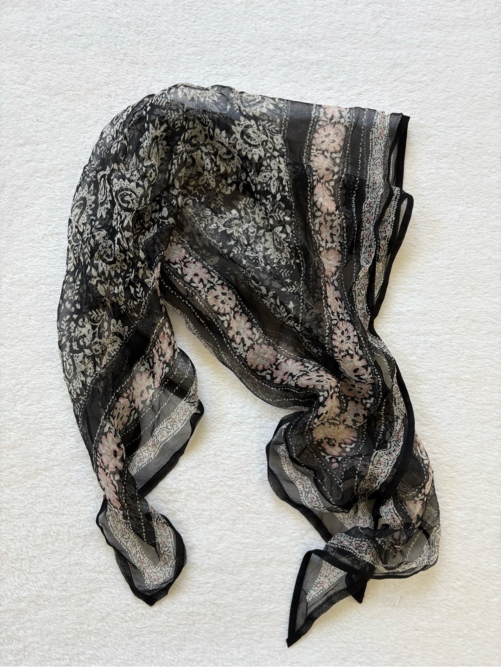 Black Floral Sheer Scarf - Lightweight Women's Accessory